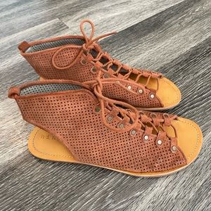 Burnt Orange Distressed Suede Sandals